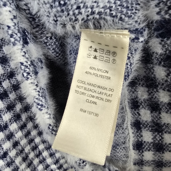 MAX STUDIO Fuzzy Cardigan Sweater Blue White Gingham Womens Size M Old Money - Picture 7 of 11